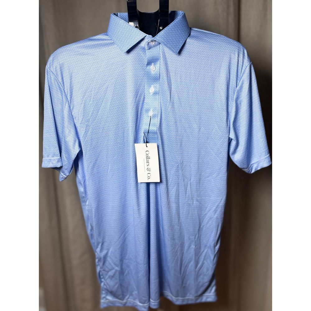 Collars & Co Dress Collar Polo Men's Large Blue Geometric Preppy Golf NWT